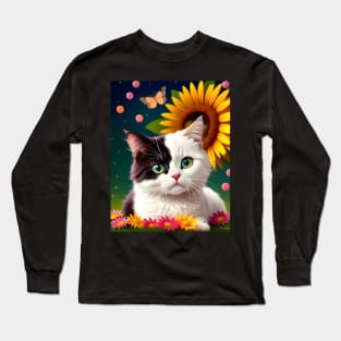 Adorable Cat Illustration - Modern Digital Art Long Sleeve T-Shirt